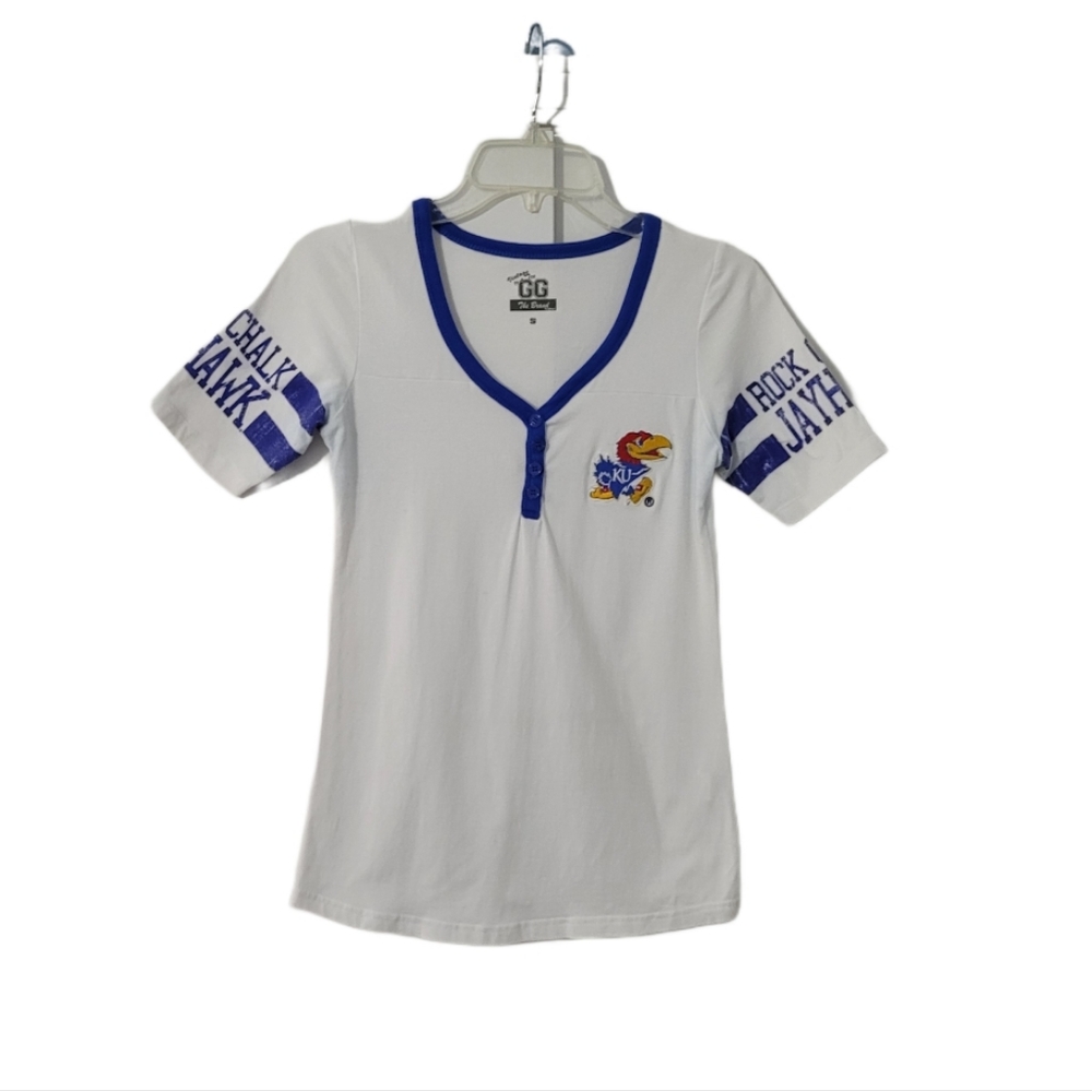 GG The Brand  Women's  Size Small KU Rock Chalk Jayhawk Pullover V-Neck T-shirt